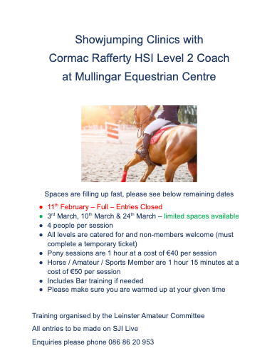 Showjumping Clinic's with Cormac Rafferty